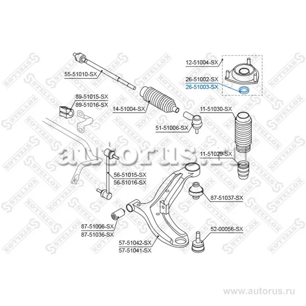 Подшипник опоры аморт. Hyundai Getz 04> STELLOX 26-51003-SX