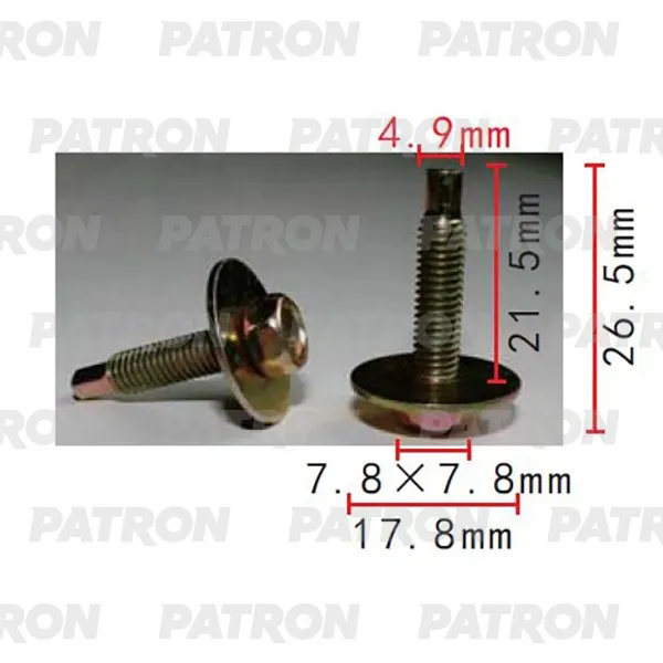 Винт металлический Применяемость: Болт Шайба T1=8.0x8.0, T2=18.0, F=4 PATRON P372217