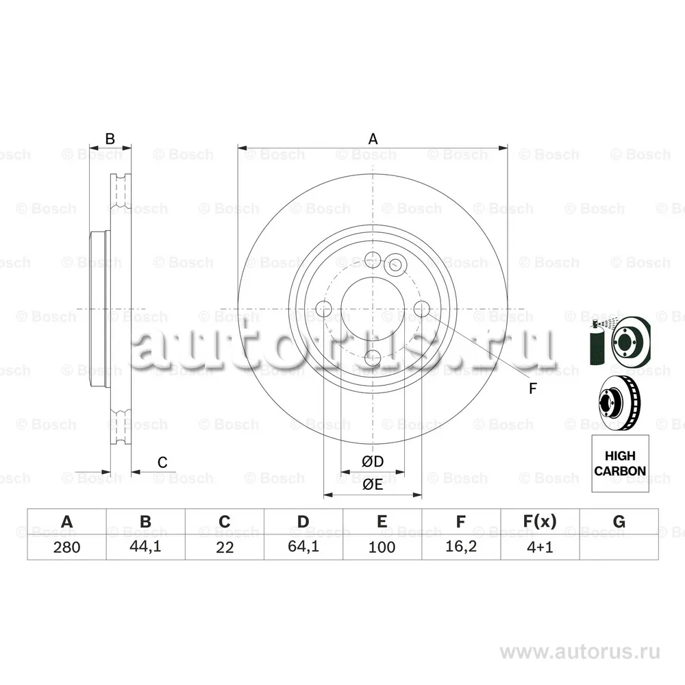 Диск тормозной передний MINI MINI R55/R56/R57/R58/R59 2006-> BOSCH 0 986 479 437