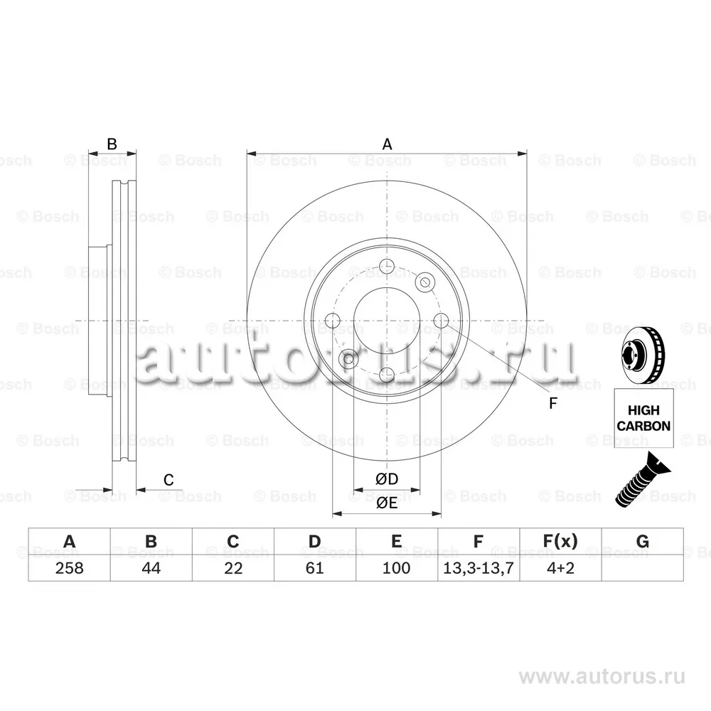 Диск тормозной передний RENAULT KANGOO/DACIA DOKKER 08-(цена за 1шт.) BOSCH 0 986 479 556