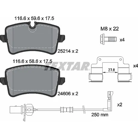 Колодки задние с противошумной пластиной Q+ AUDI A4 (B9) 2015->/A8 III 09-> TEXTAR 2521405
