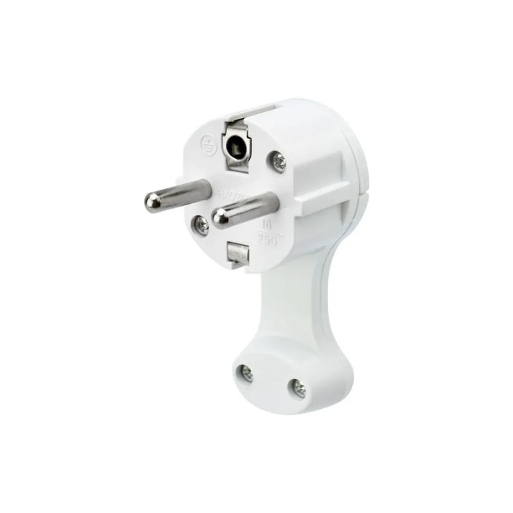 Вилка Евро угловая с з/к 16 А плоская за шкаф белая REXANT REXANT 160734