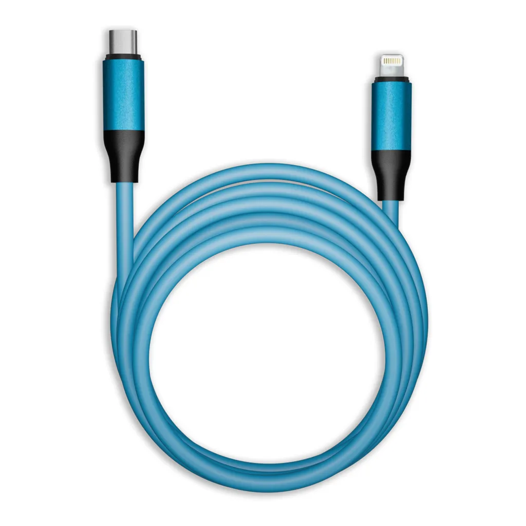 Кабель для зарядки и передачи, супертолстый BOLD TYPE C - LIGHTNING синий, 3а, TPE, 1 м, SMARTBUY IK-12-PDBOLD-BLUE