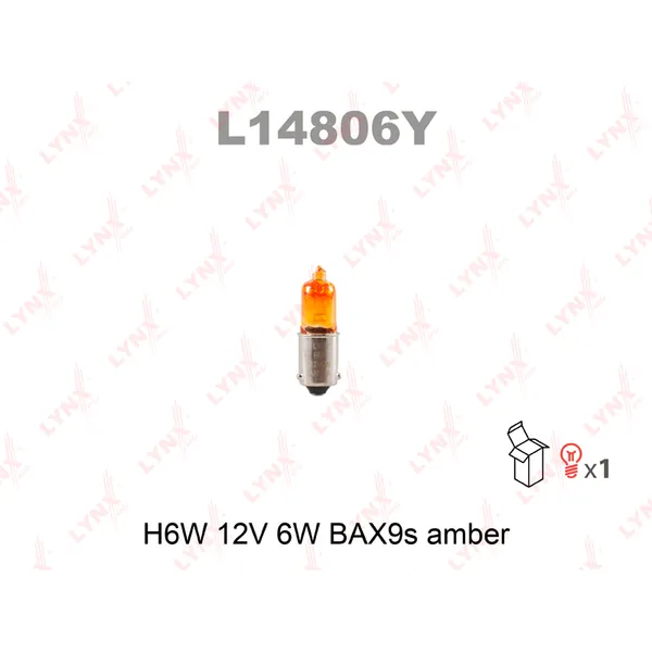 Лампа 12V H6W 6W BAX9s LYNXauto 1 шт. картон L14806Y
