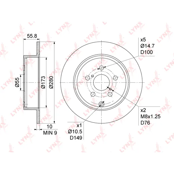 Диск тормозной TOYOTA AVENSIS(T25) 1.6-2.4 03-08 LYNXAUTO BN-1142