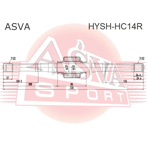 Полуось правая 28x430x28 (без подшипника) ASVA HYSHHC14R