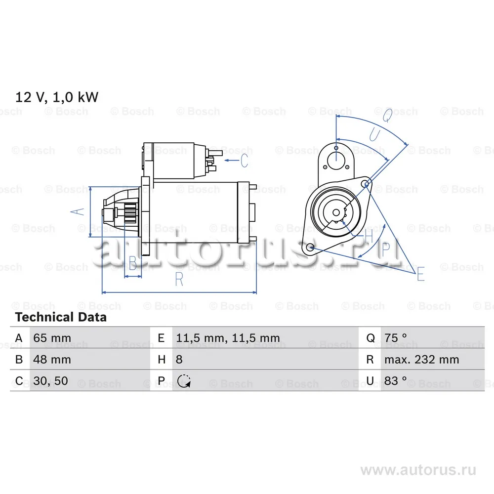 Стартер 12V, 1KW BOSCH 0986023470