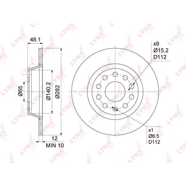 Диск тормозной задний VAG AUDI/SEAT/SKODA/VW LYNXAUTO BN-1198
