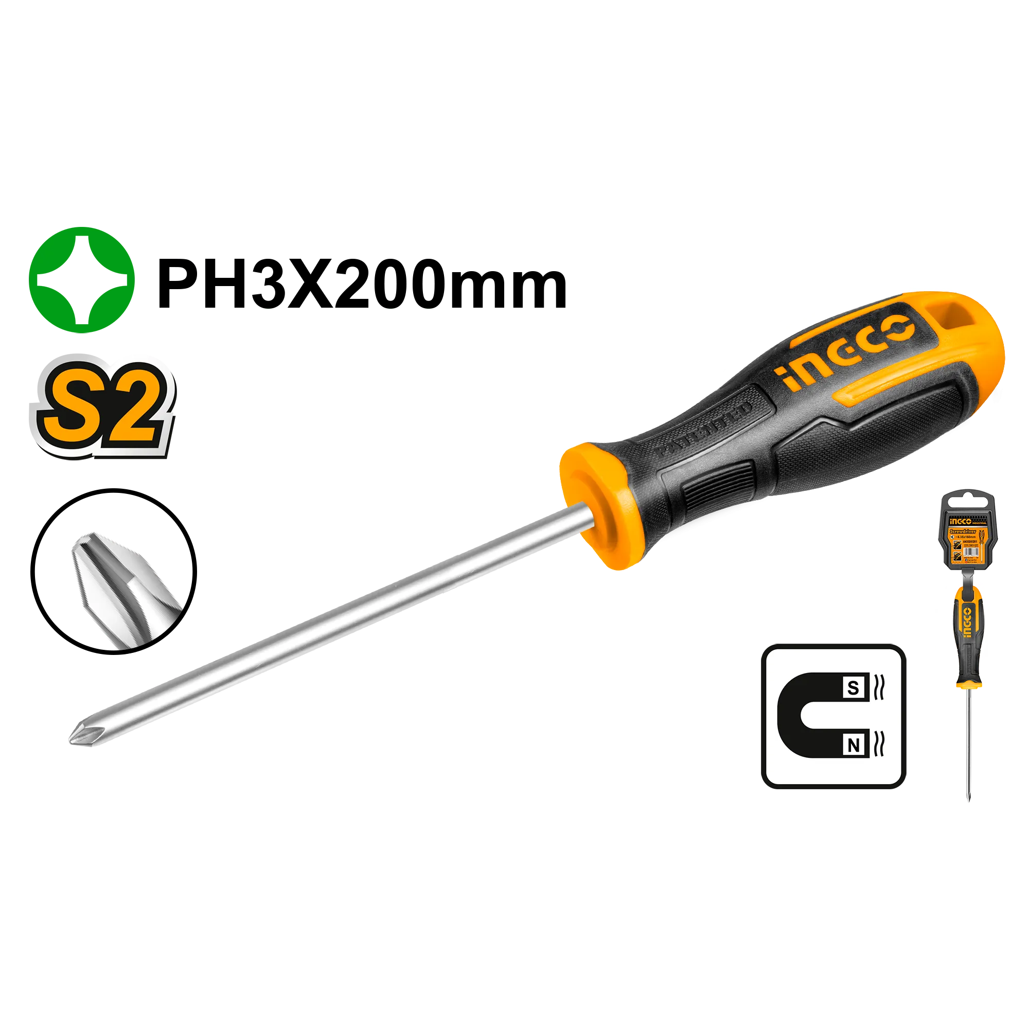 Отвертка крестовая PH3 x 200 INDUSTRIAL INGCO HS68PH3200