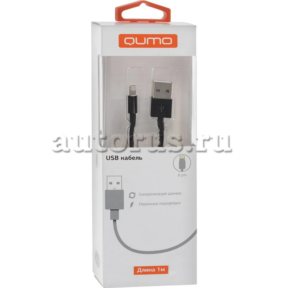 Кабель передачи данных QUMO, USB-A8pin, круглый, 1 м, черный к моб.тел. iPHONE 5