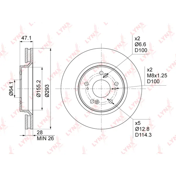 Диск тормозной передний HONDA CR-V III-IV 2.0-2.4 07> LYNXAUTO BN-1039