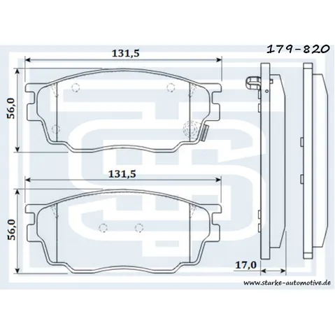 Колодки тормозные перед. MAZDA 6 (GG) 1,8 --09.2005 STARKE 179-820