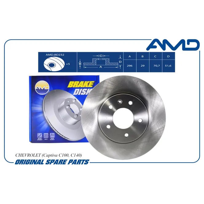 Диск тормозной передний CHEVROLET CAPTIVA/OPEL ANTARA /VENT D=296MM AMD AMD.BD232