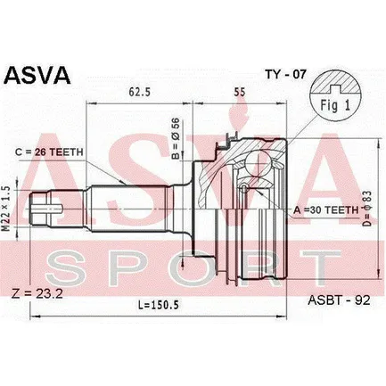 ШРУС наружный 30X56X26 ASVA TY-07