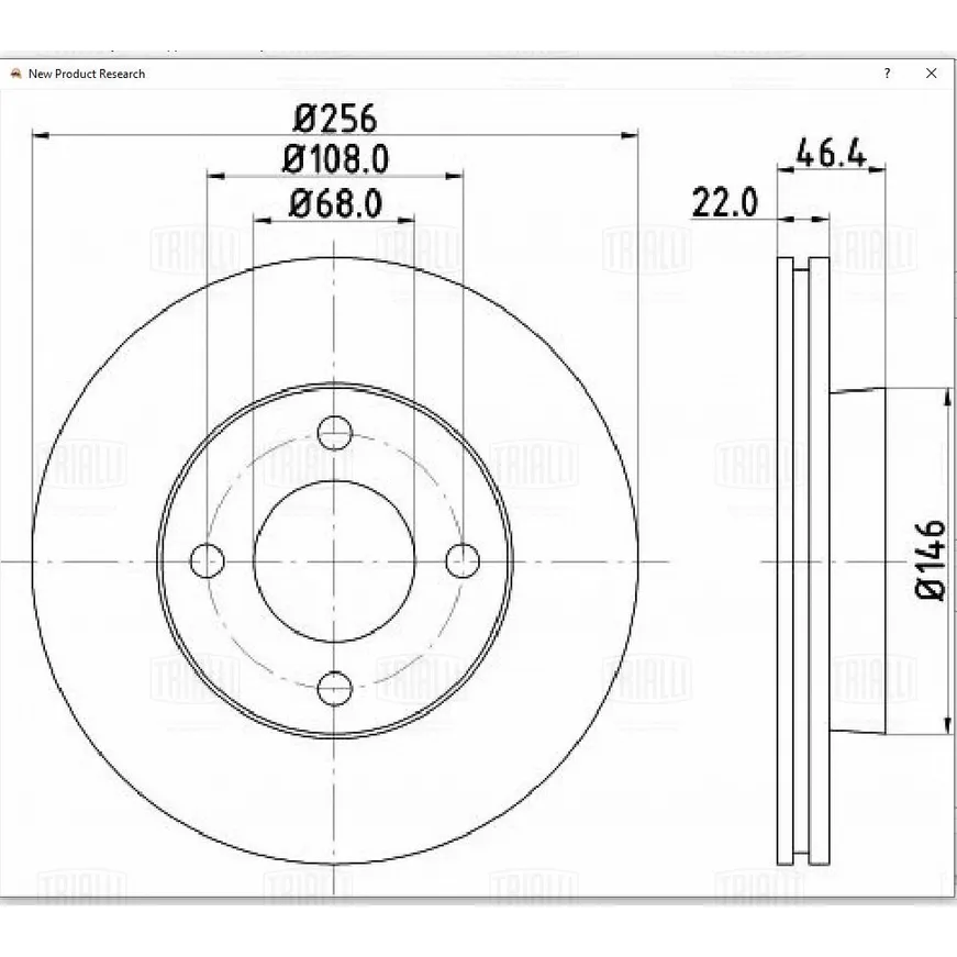 Диск тормозной передний для а/м AUDI 80/90/100 (78-) D=256 TRIALLI DF 084613