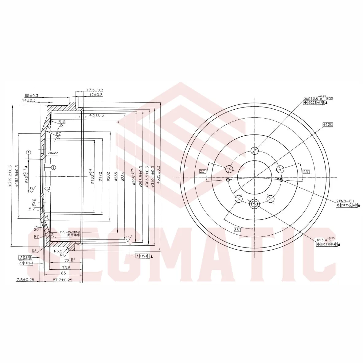 Барабан тормозной VW Amarok 2010; SEGMATIC SDB30053053