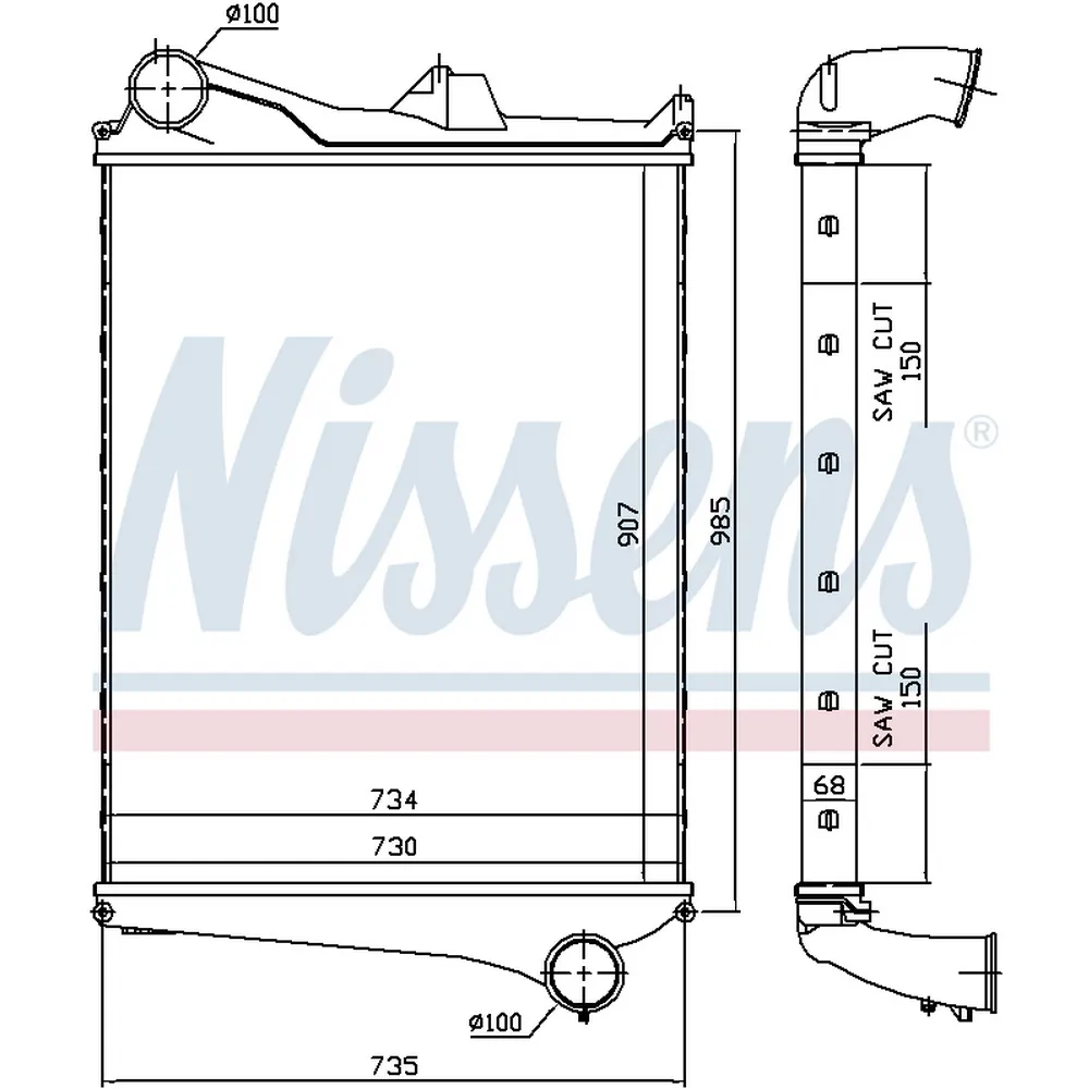 Интеркулер Volvo FH12 (узкий радиатор L767) новый образец NISSENS 97006