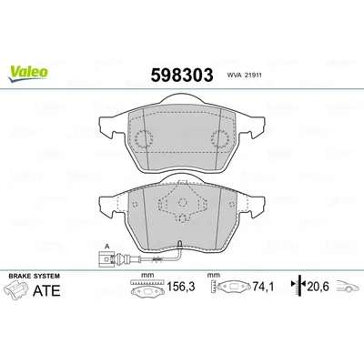 Колодки тормозные передние VALEO 598 303