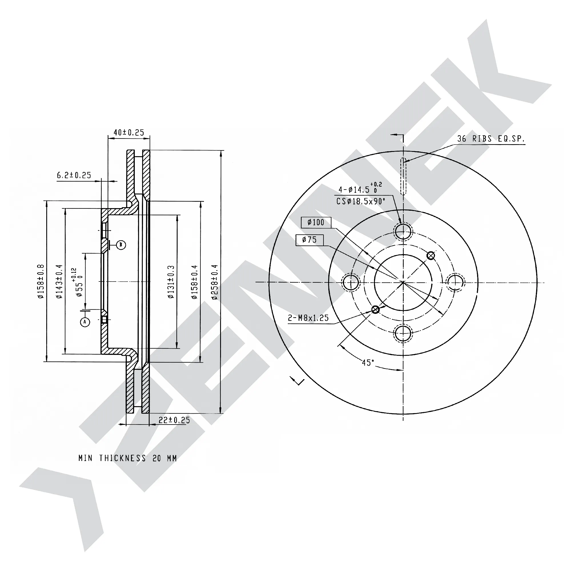 Диск тормозной передний TOYOTA YARIS 05-(2 шт) ZENNEK DBD0250
