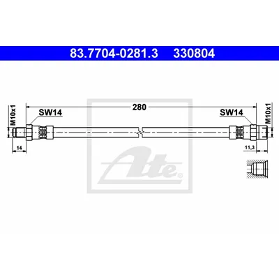 Шланг тормозной задний L=R MB W201/W202/W203/W124/W126/W140 /L=280mm ATE 83.7704-0281.3