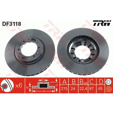 Диск тормозной передний MITSUBISHI PAJERO TRW DF3118