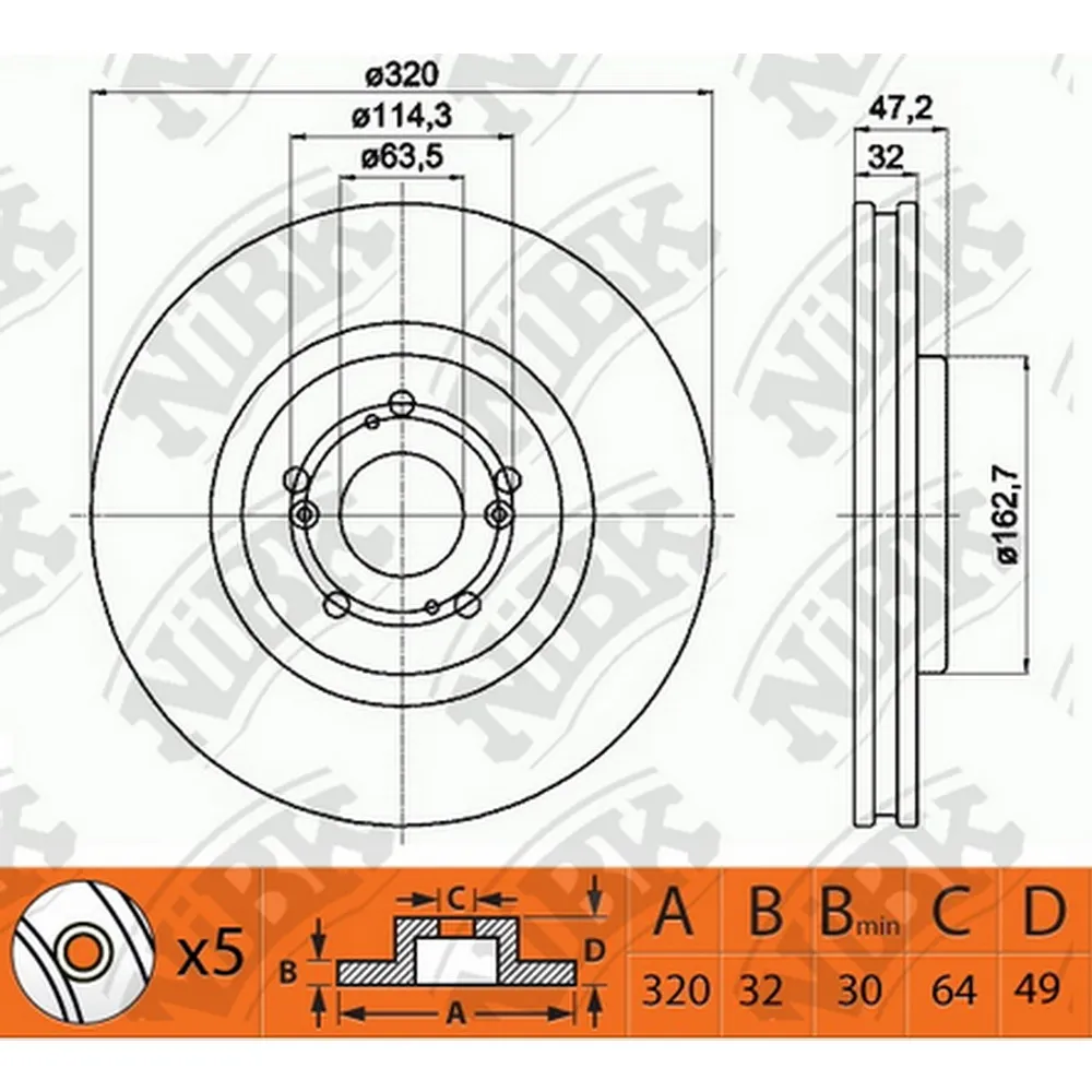 Диск тормозной передний HONDA ACCORD VIII/IX 08-> NIBK RN1406