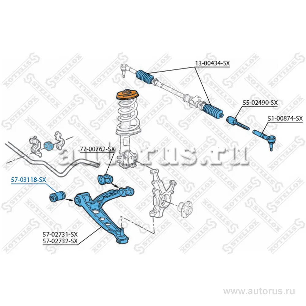 Сайлентблок рычага пер. Fiat Punto all 93-99 STELLOX 57-03118-SX