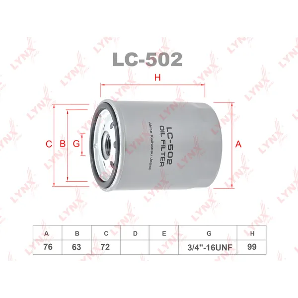 Фильтр масляный LYNXauto LC-502