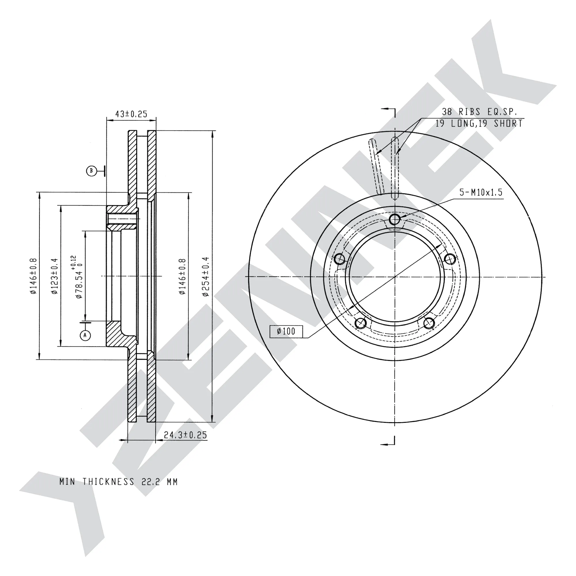 Диск тормозной передний FORD TRANSIT 91-00 (2 шт) ZENNEK DBD0091