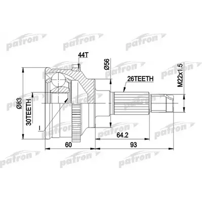 ШРУС наружн к-кт 26x56x30 ABS:44T MAZDA: 323 C V 94 - 9 PATRON PCV1304A