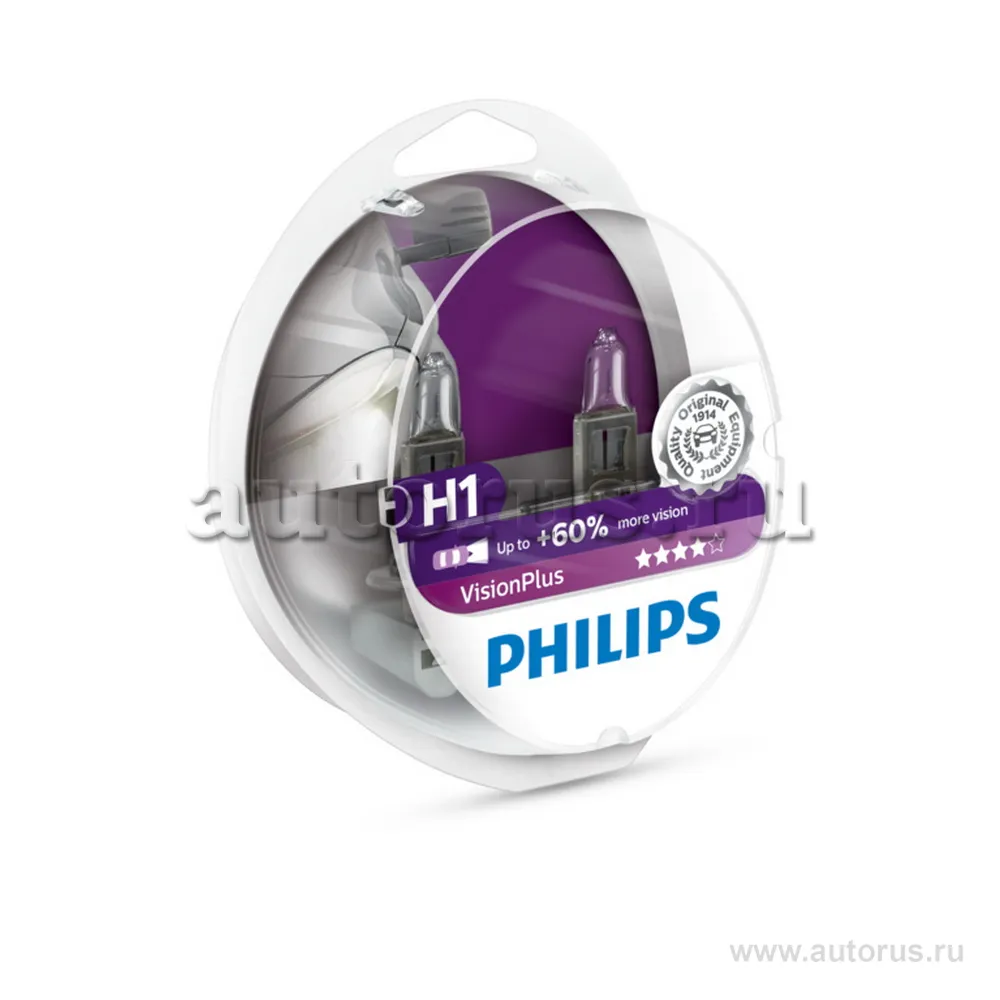 Лампа 12V H1 55W +60% PHILIPS VisionPlus 2 шт. DUOBOX 12258VPS2
