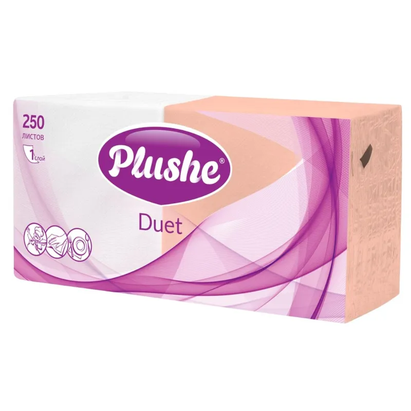 Салфетки бумажные Plushe Duet 24х24 пастель 1сл 250л/уп 1729699