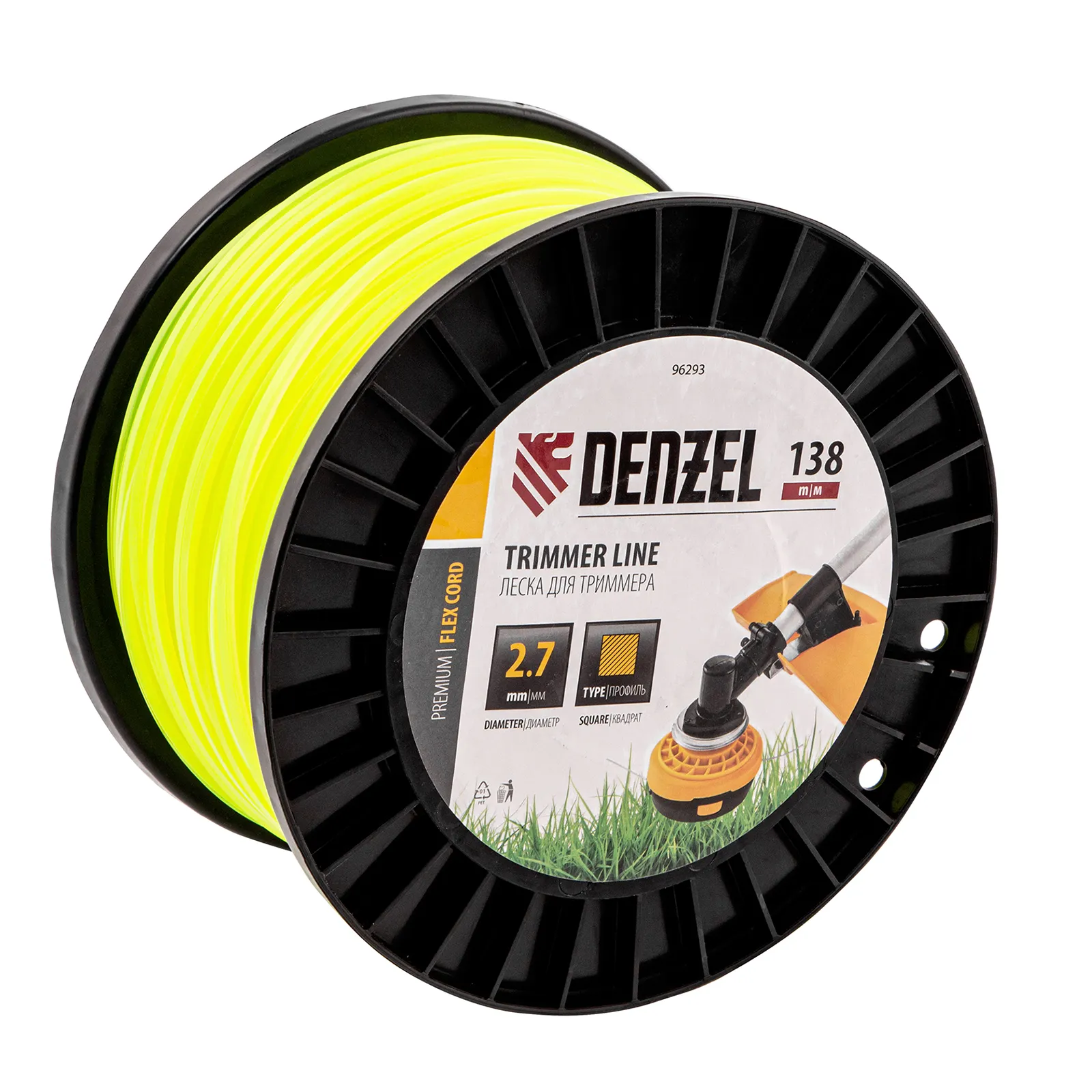 Леска для триммера квадрат, 2,7 м x138 м, на DIN катушке FLEX CORD Denzel Denzel 96293