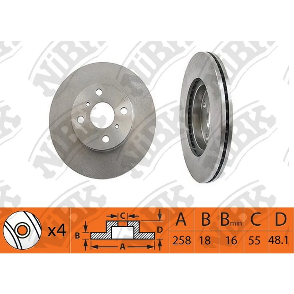 Диск тормозной передний TOYOTA COROLLA E10/E11 /VENT D=258MM NIBK RN1483