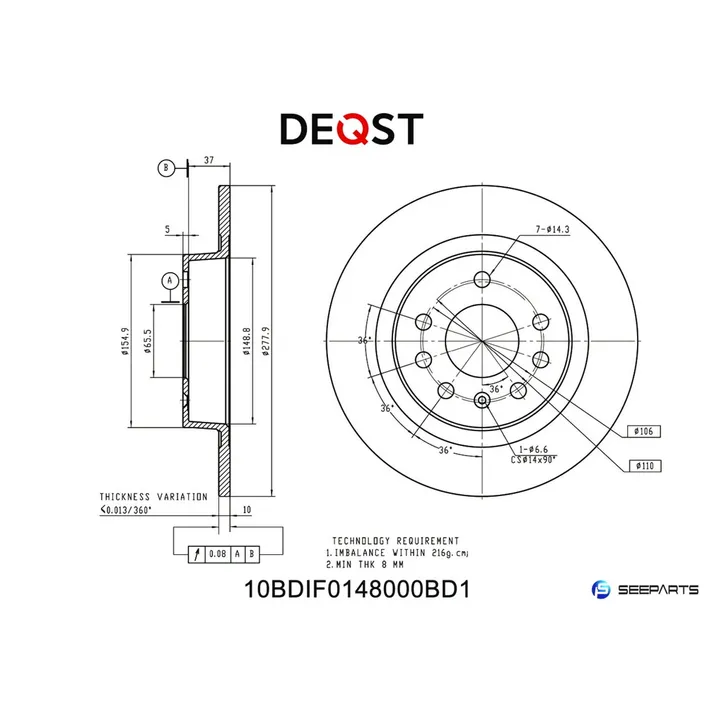 Диск тормозной, задний. OPEL ASTRA/ZAFIRA 1.8-2.2I/1.7-1.9CDTI 05> DEQST 10BDIF0148000