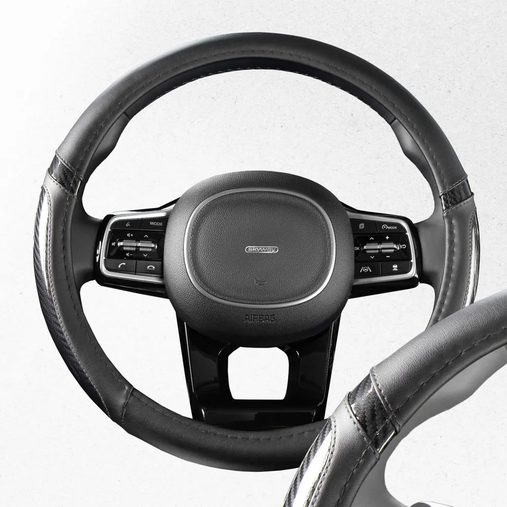 Оплетка руля SKYWAY Carbon-1 экокожа Черно/Серая М SKYWAY S01102432