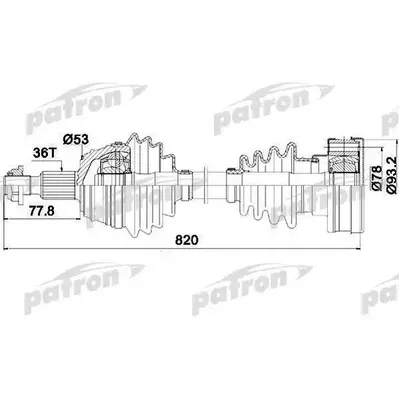 Полуось правая 36x822x53 SEAT: LEON 99-, TOLEDO II 99-06, PATRON PDS0083