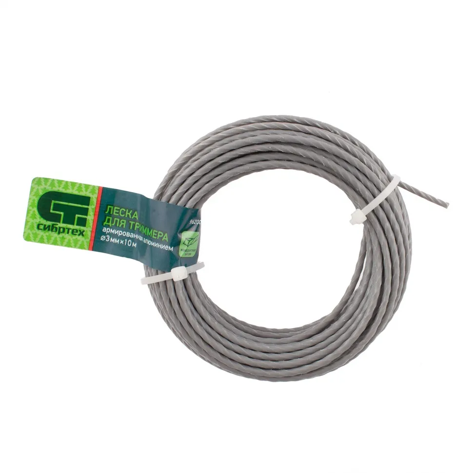 Леска для триммера квадратная витая, армир. алюминием, 3,0 мм x10 м, СИБРТЕХ 962005