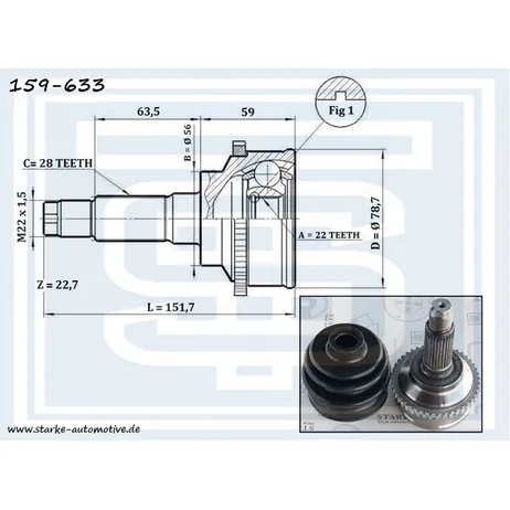 ШРУС KIA SEPHIA / SHUMA I-II c ABS STARKE 159-633