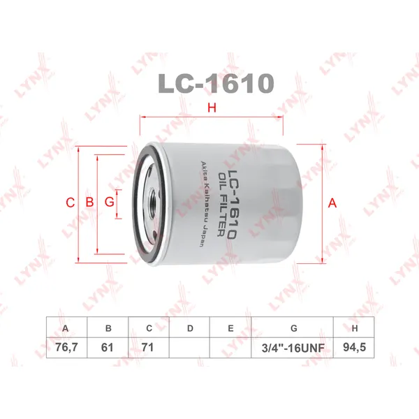 Фильтр масляный FORD ZET 1.2/1.4(75)/1.6(100,115) LYNXauto LC-1610