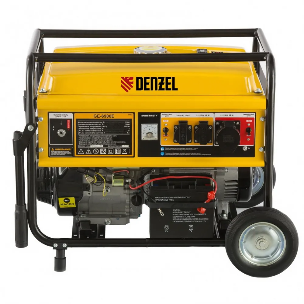 Генератор бензиновый GE 6900E, 5, 5 кВт, 220В/50Гц, 25 л, электростартер DENZEL 94684