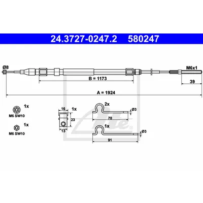 Трос ручного тормоза L BMW E39 all 95-04 ATE 24.3727-0247.2