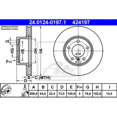 Диск тормозной передний BMW 1-E81/E82/E87/E88 / 3-E90/E91/E92/E93 / Z4-E84 ATE 24.0124-0197.1