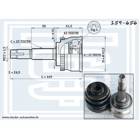 ШРУС NISSAN ALMERA I (N15) Hatchback 2,0GTI 07.96--03.2000 с ABS STARKE 159-656