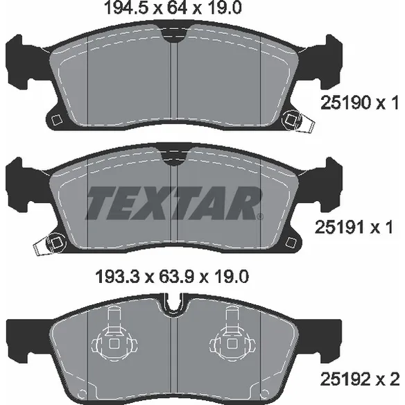 Колодки передние JEEP Grand Cherokee IV 2010->/MB GL(X166)/ML(W166) TEXTAR 2519002