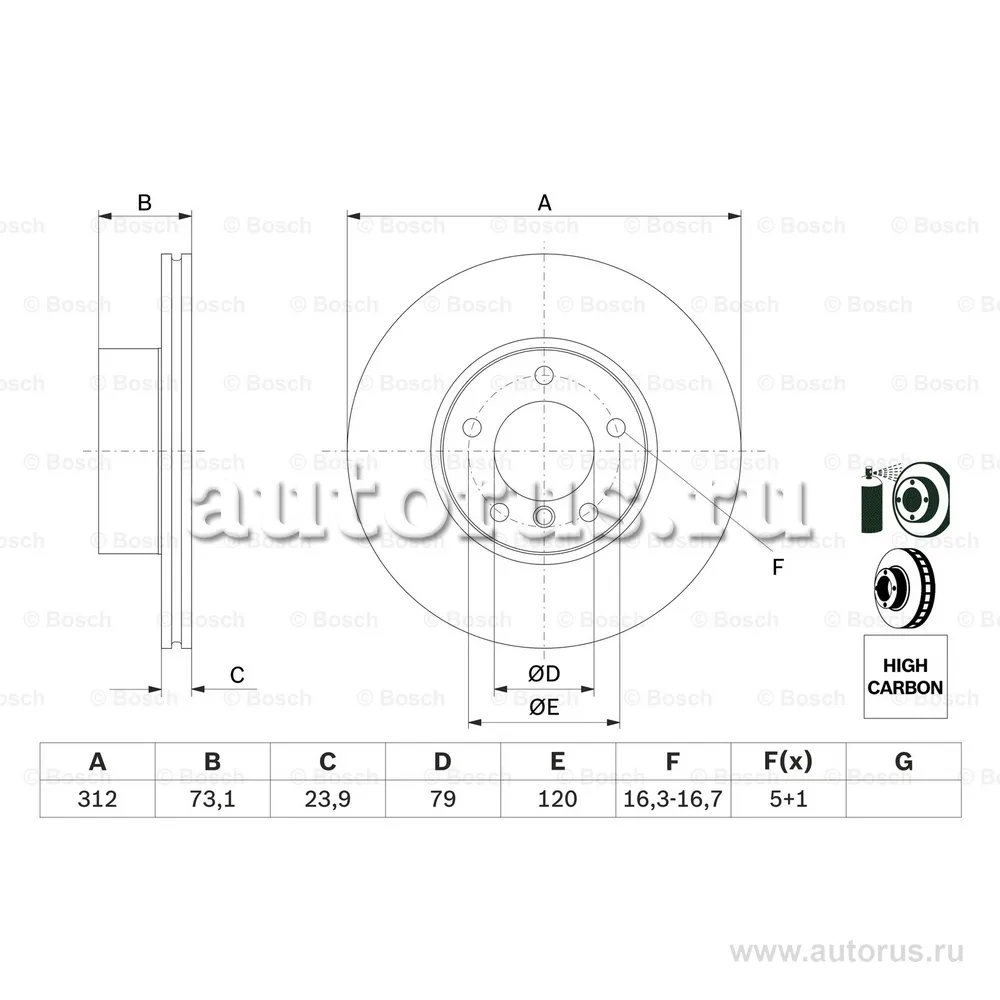 Диск тормозной передний BOSCH 0 986 479 381