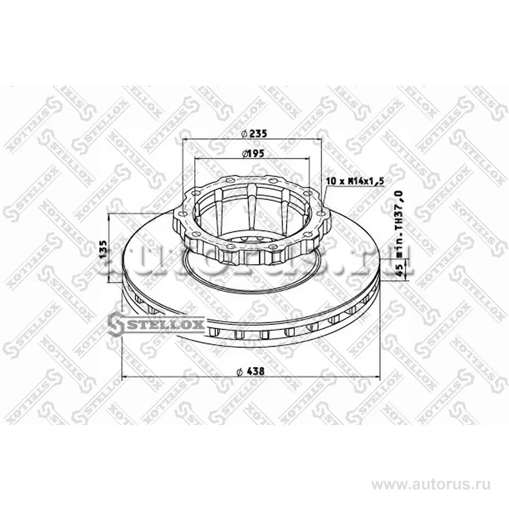 Диск тормозной 438/195X45/135 10N-235-M14X1.5 OMN MB O350/0404 STELLOX 8500729_SX