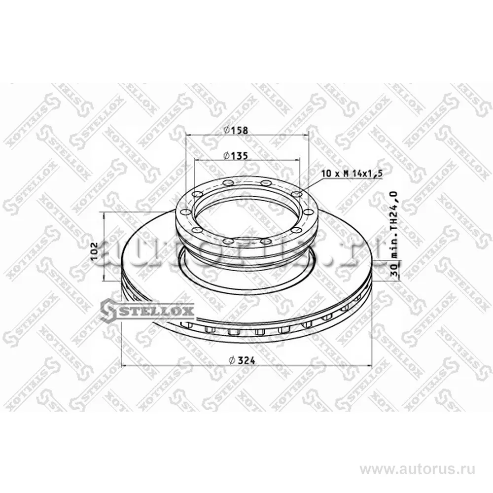Диск тормозной передний 324/135X30/102 10N-158-M14X1.5 MAN L2000 (ос STELLOX 8500709_SX