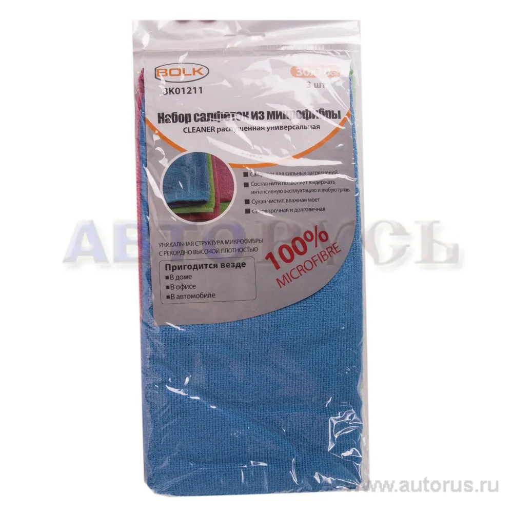 Салфетка микрофибра CLEANER распушеная универсальная 30x30 см набор (3шт) BOLK BK01211