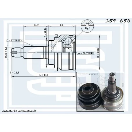 ШРУС SUBARU FORESTER (SF/SG) / IMPREZA (GC) / LEGACY I-II без ABS STARKE 159-658